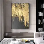 ⁦ملصق صالون ديكور حديث على الحائط، لوحة زيتية تجريدية مرسومة يدويًا على قماش بورق ذهبي⁩ - الصورة ⁦18⁩