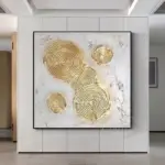 ⁦ملصق صالون ديكور حديث على الحائط، لوحة زيتية تجريدية مرسومة يدويًا على قماش بورق ذهبي⁩ - الصورة ⁦10⁩