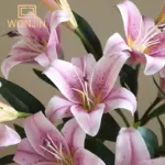 ⁦عرض ساخن، زهور زنبق مطبوعة ثلاثية الأبعاد من مادة البولي فينيل كلوريد، ديكور منزلي، باقة زهور زنبق بثلاثة رؤوس، تنسيق زهور الزفاف⁩ - الصورة ⁦6⁩