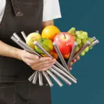 وعاء فاكهة إبداعي قابل للطي من الفولاذ المقاوم للصدأ للمطبخ وطاولة الطعام، ديكور، سلة فاكهة، فضي