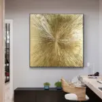 ⁦ملصق صالون ديكور حديث على الحائط، لوحة زيتية تجريدية مرسومة يدويًا على قماش بورق ذهبي⁩ - الصورة ⁦6⁩