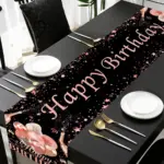 ⁦مفرش طاولة عيد ميلاد باللون الأسود الذهبي، زينة حفلات أعياد الميلاد السعيدة للأطفال والكبار، ديكور طاولة المنزل لعيد الميلاد الأول⁩ - الصورة ⁦4⁩