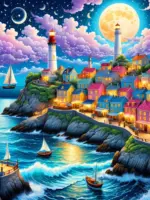 ⁦Evershine، منظر طبيعي بحري، لوحة مدينة، منارة، مربع كامل، منزل⁩ - الصورة ⁦7⁩