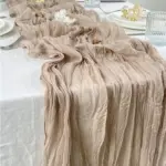 ⁦مفرش طاولة من الشاش البني المحمر، ديكور طاولة من قماش الخيش، ديكور غرفة الطعام، ديكور زفاف ريفي، مفارش طاولة بوهو⁩ - الصورة ⁦2⁩