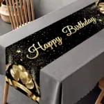 مفرش طاولة عيد ميلاد باللون الأسود الذهبي، زينة حفلات أعياد الميلاد السعيدة للأطفال والكبار، ديكور طاولة المنزل لعيد الميلاد الأول