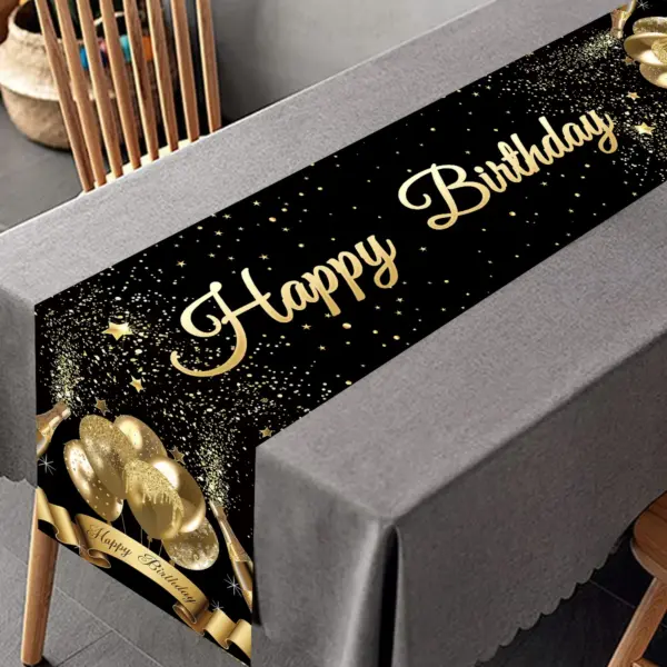 مفرش طاولة عيد ميلاد باللون الأسود الذهبي، زينة حفلات أعياد الميلاد السعيدة للأطفال والكبار، ديكور طاولة المنزل لعيد الميلاد الأول