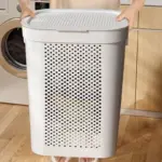 ⁦تخزين الملابس المتسخة للأغراض المنزلية، سعة كبيرة مع غطاء للتخزين، سلة غسيل للملابس، سلة حمام للملابس المتسخة⁩ - الصورة ⁦2⁩