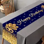 ⁦مفرش طاولة عيد ميلاد باللون الأسود الذهبي، زينة حفلات أعياد الميلاد السعيدة للأطفال والكبار، ديكور طاولة المنزل لعيد الميلاد الأول⁩ - الصورة ⁦3⁩