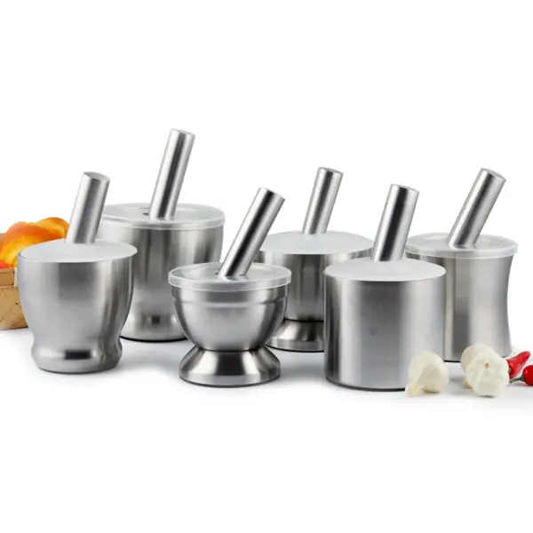 مطحنة توابل مدقة ومدافع | من الفولاذ المقاوم للصدأ 18/8 – مع غطاء سيليكون، قاعدة مضادة للانزلاق، وقبضة مريحة – آمنة في الغسالة