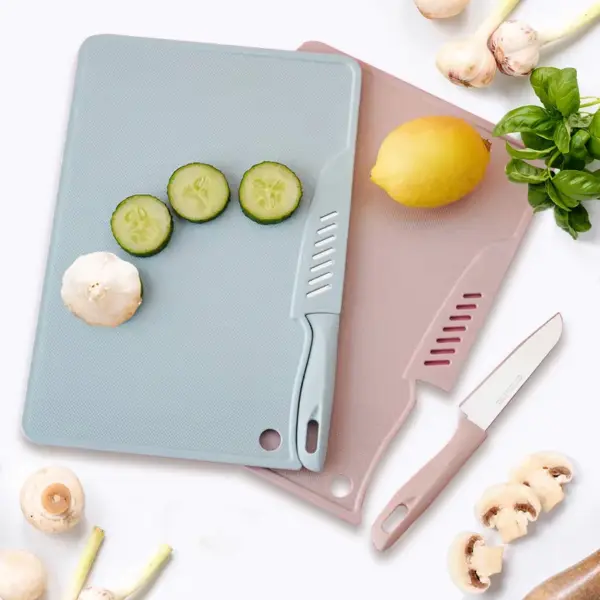 مجموعة لوح تقطيع بلاستيكي مع سكين وصينية تقديم | عملي، خفيف، ومناسب للتخييم والمطبخ – موديل MS-372
