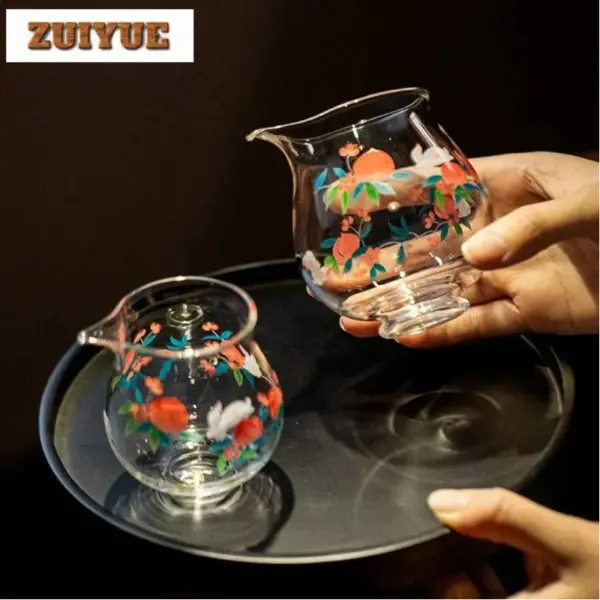 壶 شاي زجاجي مقاوم للحرارة – كوب تقسيم شاي على شكل أرنب وفاكهة الخوخ | Cha Hai / Justice Cup فاخر – تصميم طويل القدم – هدية قيمة