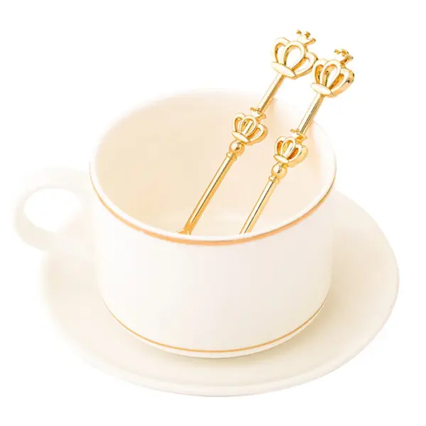 👑 مجموعة 4 ملاعق ذهبية فاخرة بتصميم التاج | فضي وذهبي | للكوفي، الشاي، الآيس كريم والحلوى 🍯