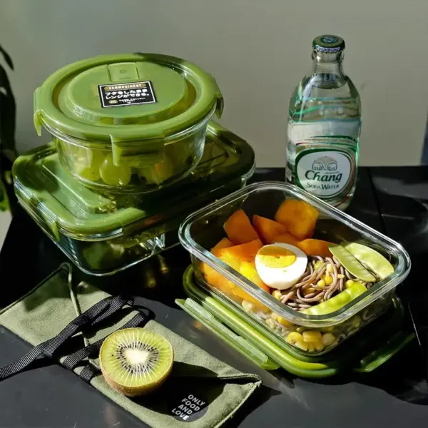صندوق غداء زجاجي شفاف مستطيل | عبوة طعام مقاومة للحرارة حتى 400 درجة – آمنة للمايكرويف ومضمونة ضد التسريب