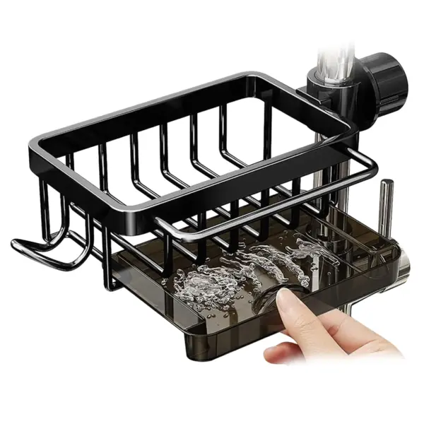 منظم مغسل مطبخ من الألومنيوم – تخزين ذكي للإسفنجة مع وعاء تصريف!