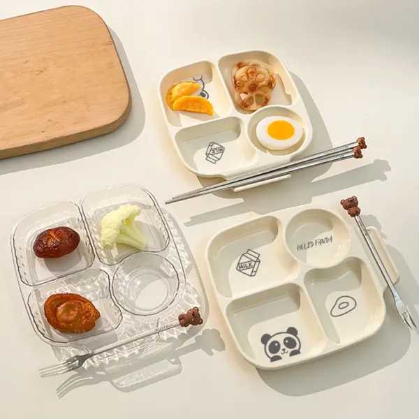 صحن بلاستيكي مقسّم 4 أقسام – يساعد في تنظيم الكميات وتقديم صحي، مناسب لكل الوجبات 🥗🍱💪