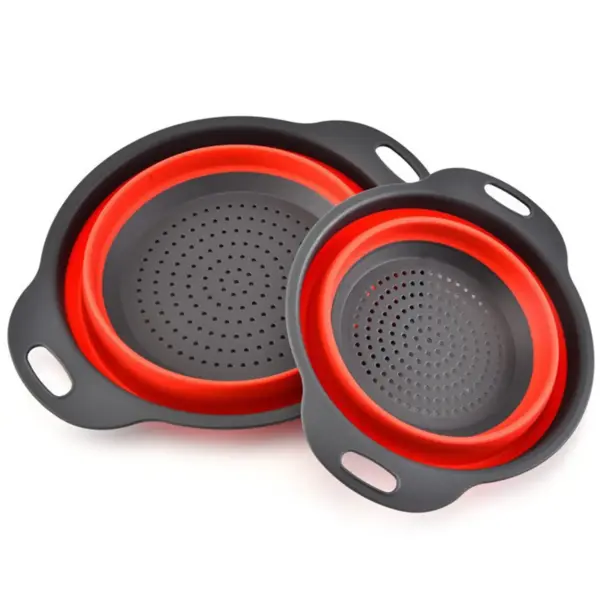 مجموعة مصفاة قابلة للطي (قطعتين) – سيليكون عالي الجودة لتصفيه المعكرونة والخضروات والفواكه