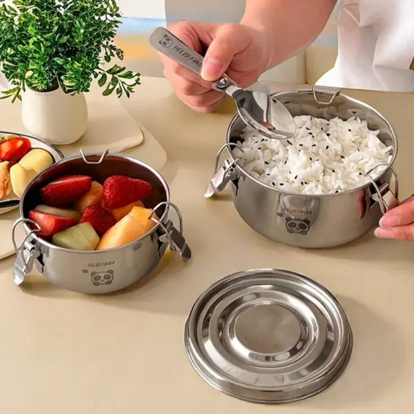 صندوق غداء دائري من ستانلس ستيل 304 – كبير السعة ومضاد للتسرب | مناسب للمدرسة، العمل، والسفر