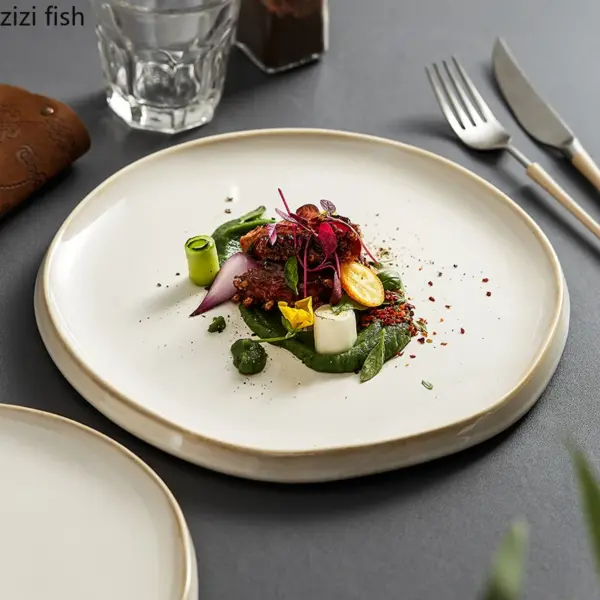 صحن سيراميك فاخر - مناسب للأكلات الرئيسية، التكوين، الشاورما والسناك | لون واحد أنيق