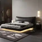 سرير ملكي فاخر من الجلد الأسود بتصميم إيطالي عصري