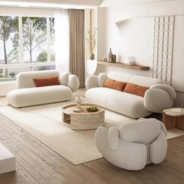 مجموعة أريكة بيضاء بتصميم عصري