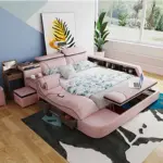 ⁦سرير أوروبي عصري بتصميم متعدد الوظائف مع تخزين⁩ - الصورة ⁦5⁩