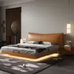 ⁦سرير ملكي فاخر من الجلد الأسود بتصميم إيطالي عصري⁩ - الصورة ⁦5⁩
