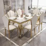 Title: طاولة طعام رخامية فاخرة ذهبية
