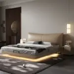 ⁦سرير ملكي فاخر من الجلد الأسود بتصميم إيطالي عصري⁩ - الصورة ⁦4⁩