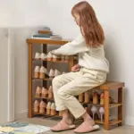 مقعد أحذية من الخيزران متعدد الاستخدامات