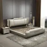 ⁦سرير زواج فاخر من الجلد بتصميم أوروبي عصري⁩ - الصورة ⁦4⁩