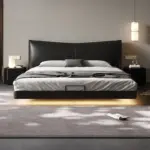 ⁦سرير ملكي فاخر من الجلد الأسود بتصميم إيطالي عصري⁩ - الصورة ⁦2⁩
