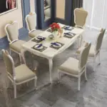 ⁦طاولة طعام فاخرة مذهبة برخام وخشب⁩ - الصورة ⁦3⁩