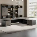 ⁦مكتب خشبي فخم على شكل حرف⁩ - الصورة ⁦5⁩