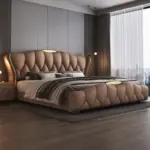سرير ملكي فاخر بتصميم عصري من الجلد الصناعي