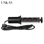 ⁦مقبس كهرباء قابل للسحب من UNKAS – 3 منافذ + Type-C، دعم EU/FR، تصميم مدمج للمطبخ والطاولات⁩ - الصورة ⁦4⁩