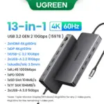 ⁦محور توصيل UGREEN 13 في 1 – دعم عرض ثلاثي (Triple Display) بدقة 4K، شحن PD 100 واط، USB 3.2 بسرعة 10 جيجابت/ثانية، قارئ بطاقات SD/TF⁩ - الصورة ⁦8⁩