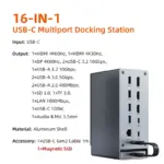 ⁦✅ محور توصيل CABLETIME 16 في 1 – دعم عرض ثلاثي/رباعي عبر MST، شحن PD 100 واط، USB 3.2 بسرعة 10 جيجابت/ثانية، إيثرنت جيجابت⁩ - الصورة ⁦8⁩