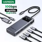 محور توصيل UGREEN Uno 6 في 1 – HDMI 4K@60Hz، شحن PD 100 واط، USB 3.2 بسرعة 10 جيجابت/ثانية، مثالي لـ MacBook Pro/Air ولابتوبات USB-C