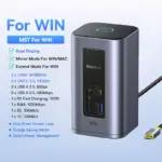 ⁦محور توصيل Baseus 12 في 1 – دعم عرض ثلاثي (MST) بدقة 4K@60Hz، شحن PD 100 واط، USB 3.2 بسرعة 10 جيجابت/ثانية، إيثرنت جيجابت — متوافق مع macOS وWindows⁩ - الصورة ⁦10⁩