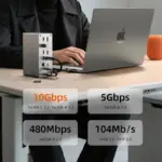 ⁦✅ محور توصيل CABLETIME 16 في 1 – دعم عرض ثلاثي/رباعي عبر MST، شحن PD 100 واط، USB 3.2 بسرعة 10 جيجابت/ثانية، إيثرنت جيجابت⁩ - الصورة ⁦5⁩