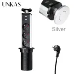 ⁦مقبس كهرباء قابل للسحب من UNKAS – 3 منافذ + Type-C، دعم EU/FR، تصميم مدمج للمطبخ والطاولات⁩ - الصورة ⁦18⁩