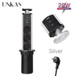 ⁦مقبس كهرباء قابل للسحب من UNKAS – 3 منافذ + Type-C، دعم EU/FR، تصميم مدمج للمطبخ والطاولات⁩ - الصورة ⁦14⁩