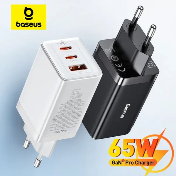 شاحن GaN USB-C PD 65W متعدد المنافذ مع كابل شحن – شحن فائق للهواتف واللابتوب