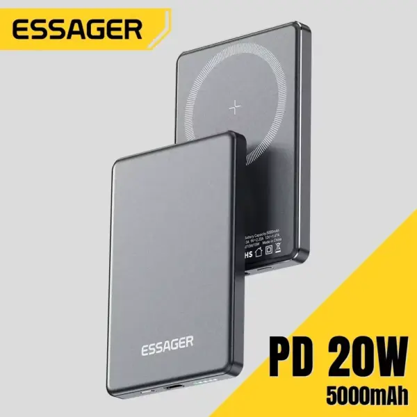 Power bank 5000mAh باور بانك لاسلكي رفيع 20W شحن سريع تصميم معدني فاخر للسفر والعمل