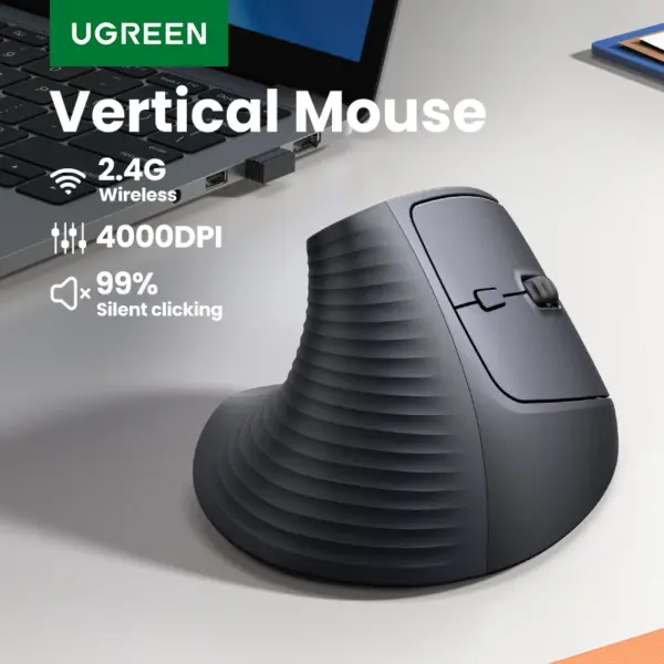 ماوس عمودي لاسلكي Ergonomic Vertical Mouse 4000 DPI أزرار صامتة حماية المعصم USB