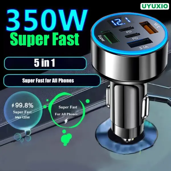 شاحن GaN USB-C 130W متعدد المنافذ – شحن ذكي فائق السرعة للهواتف والأجهزة