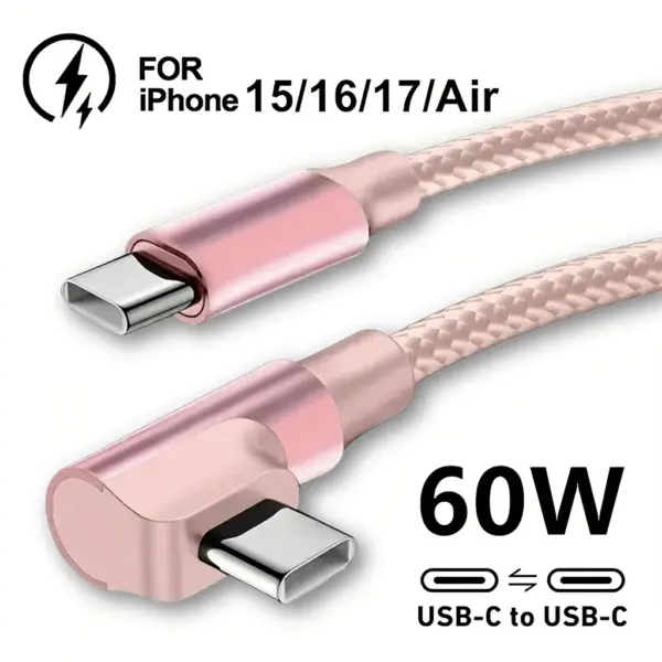 سلك شحن USB-C 6A بزاوية 90° للألعاب – كابل مضفر مزدوج سريع ومتين