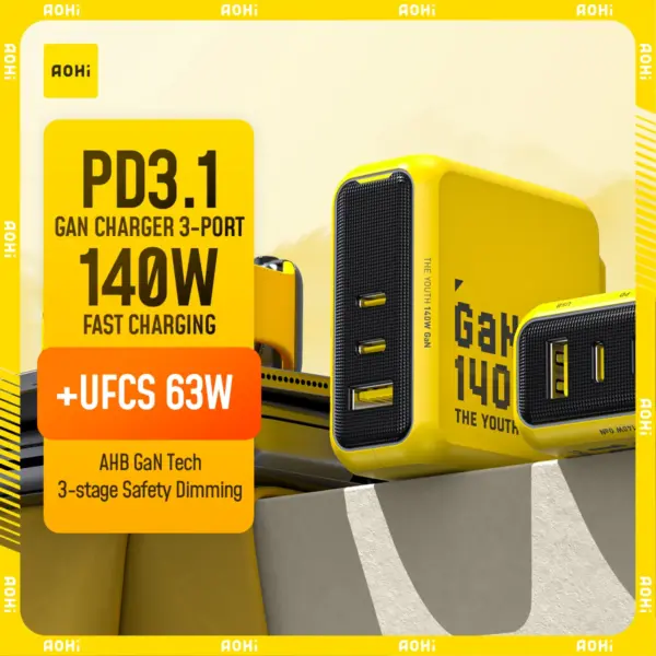 شاحن GaN 140W USB-C PD 3.1 متعدد المنافذ – شحن فائق القوة للهواتف واللابتوب