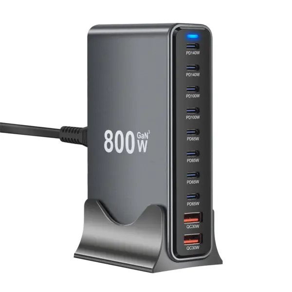 شاحن مكتبي GaN USB-C 800W متعدد المنافذ – شحن ذكي فائق السرعة للأجهزة واللابتوب