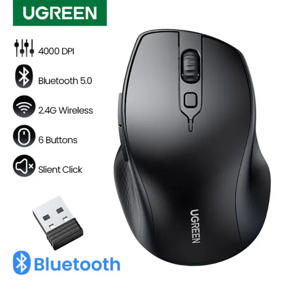 ماوس لاسلكي مريح بلوتوث + USB أزرار صامتة DPI 4000 دقة عالية للاستخدام المكتبي